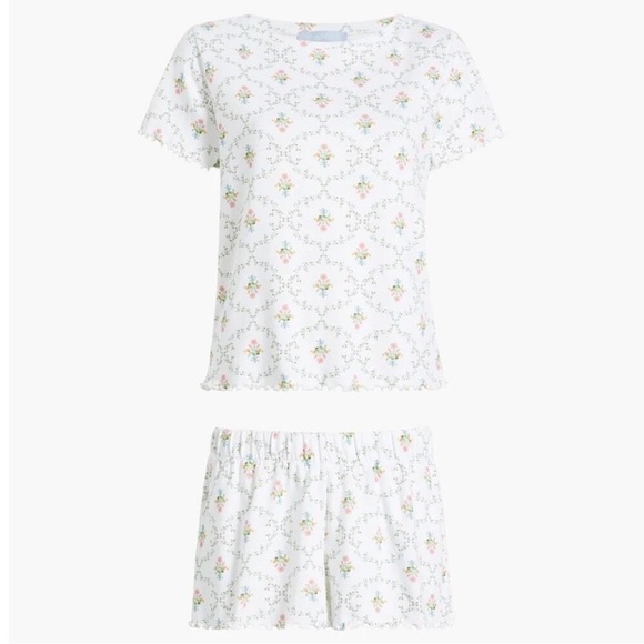 Hill House The Nina Pajama Top in Pastel Trellis White Pink Short Sleeve Sz XS - Picture 2 of 11